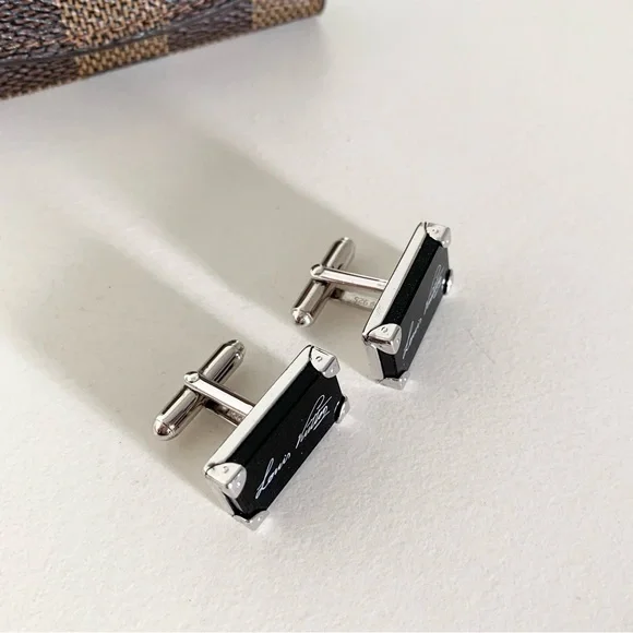 Louis Vuitton sterling silver trunk onyx cuff links in case - Picture 12 of 17